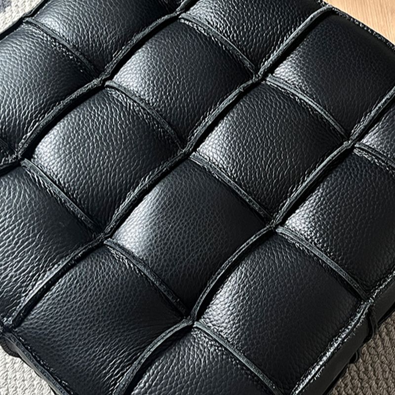 Modish Square Solid Color Standard Ottoman in Genuine Leather with Scarlet/Caramel/Beige Button-tufted Upholstery