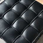 Modish Square Solid Color Standard Ottoman in Genuine Leather with Scarlet/Caramel/Beige Button-tufted Upholstery