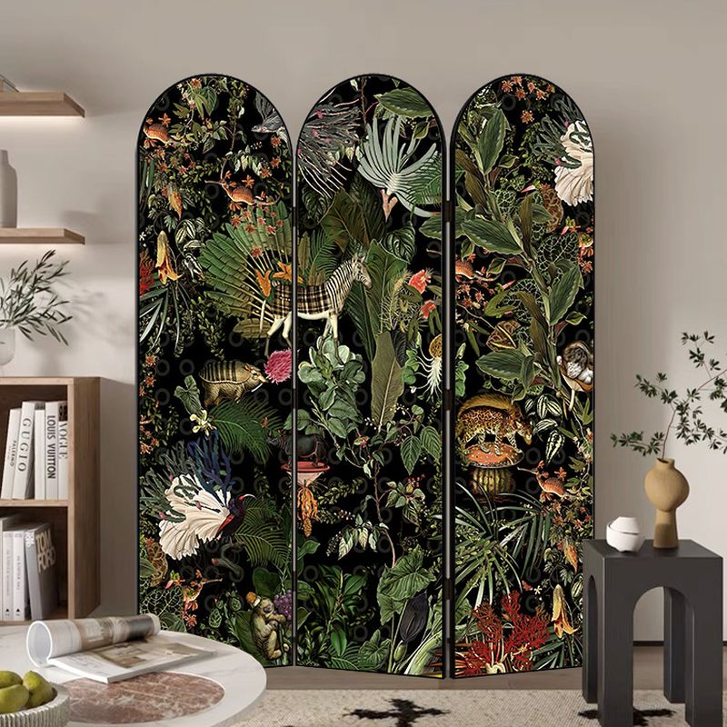 Minimalist Opaque Fold-up Screen Divider with Natural Wood Frame and 3 Panels, Double Sided Print, Independent