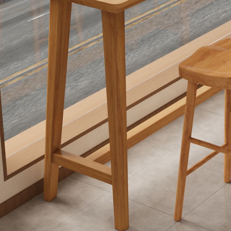 Simplistic Pub Table with Pine Wood Top and Trestle Base in Natural Finish Rectangle with Foot Pedestal