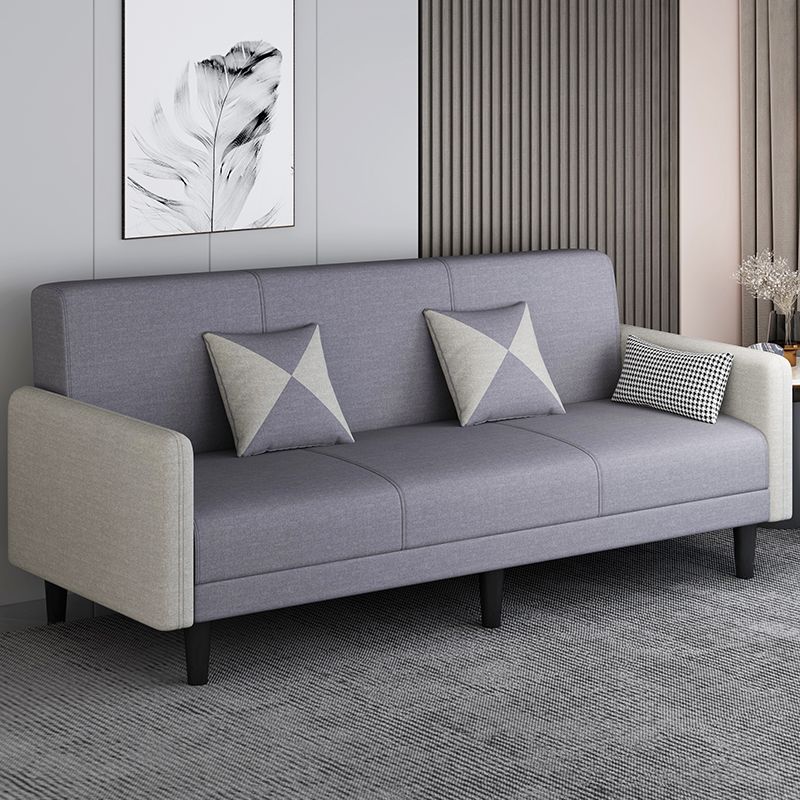 Convertible Sofa in Gray/Cerulean/Off-White with Armrest and 3 Pillows