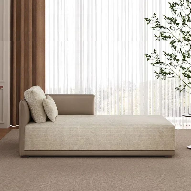 Contemporary Solid Color Padded Chaise Lounge Indoor with Square Arm and 2 Pillows, Unfixed Installation