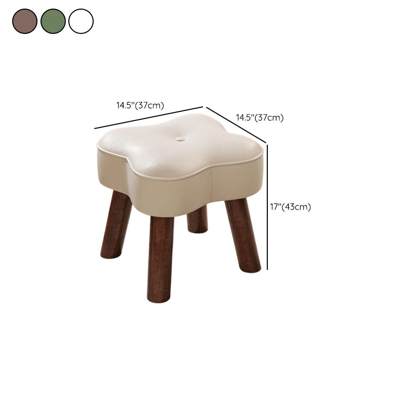 Casual Unique Solid Color Standard Ottoman in Pleather with Chalk/Jade Green/Sepia Stitch-tufted Upholstery