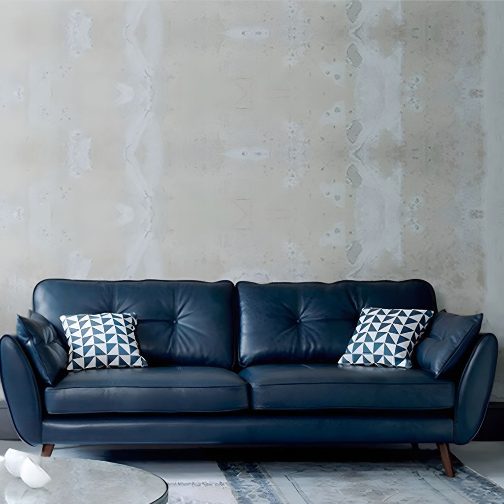 Wood Legs Modern Flared Arm Sofa Leather Standard Tufted Sofa