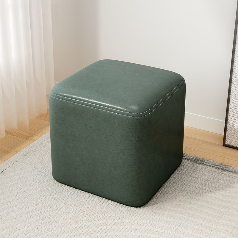 Trendy Square Solid Color Cube Ottoman with Leatherette Upholstery in Dove Grey/Green/Tan