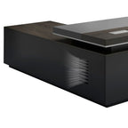 Watertight Office Desk with 2 Drawers, Stump Base, Exterior Shelf, Cable Management, Dark Gray Top, Front Splash, and Cooling Hole