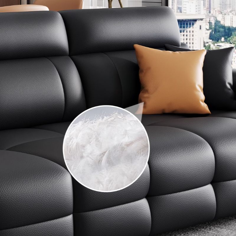 Modish Solid Color Stain Resistant Standard Sofa in Black, 4-seater/3-seater with 2 Pillows