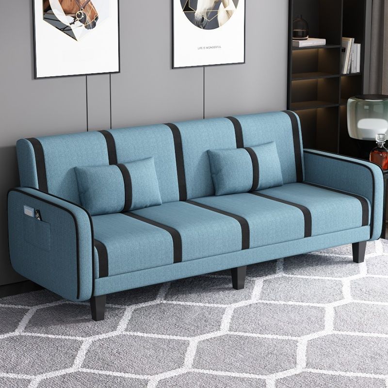 Striped Standard Sofa in Dark Gray/Cerulean/Off-White with Armrest