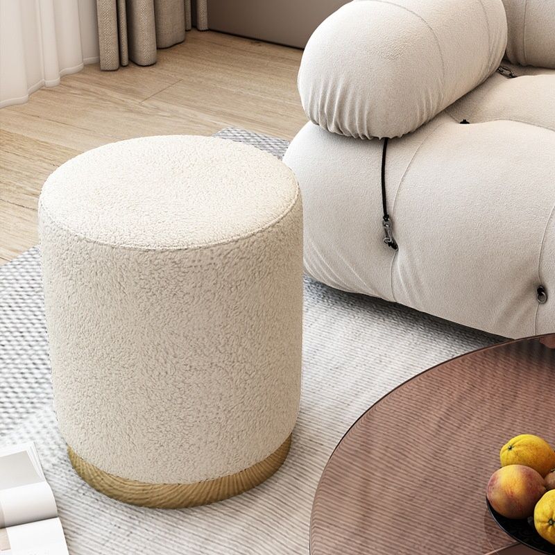 Art Deco Circular Solid Color Standard Ottoman in Dove Grey/Chalk/Peony