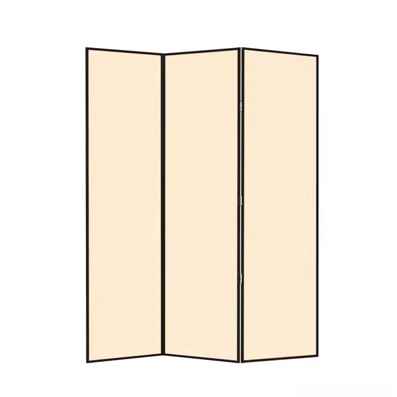 Minimalist Beige Screen Divider with Opaque Light Filtration, Fold-up Natural Wood Frame, and Independent Design