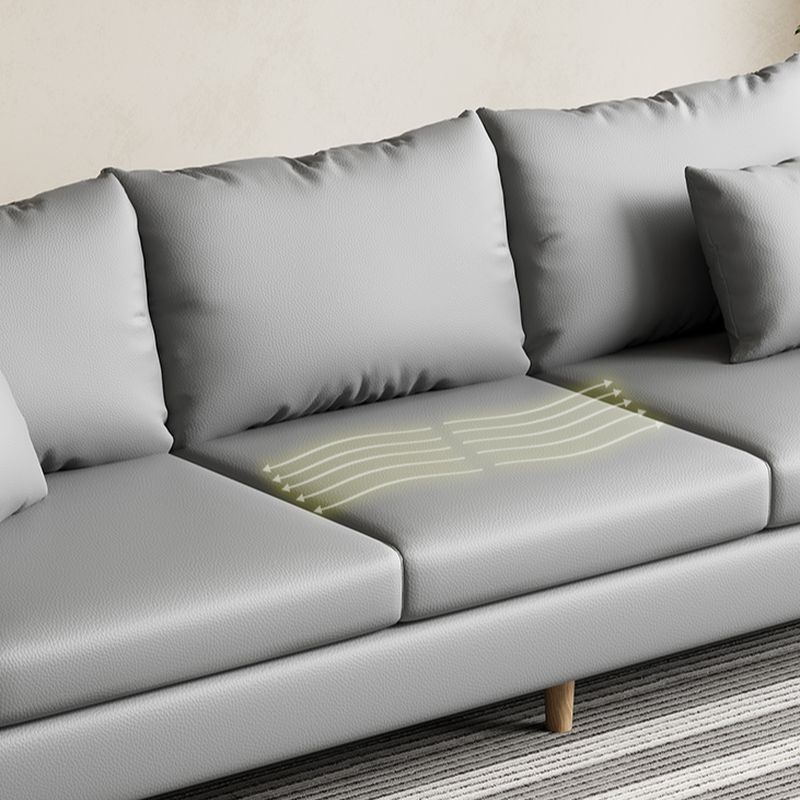 Modern Solid Color Scratch-defiant Standard Sofa in Pu with Light Gray/Ivory/Coffee Upholstery, 3-seater with 2 Pillows