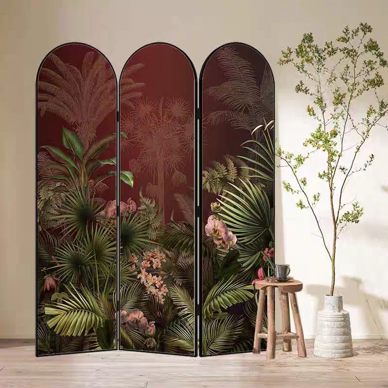 Indoor Opaque Collapsible Natural Wood Room Screen with 3 Panels, Double Sided Print, and Freestanding Design