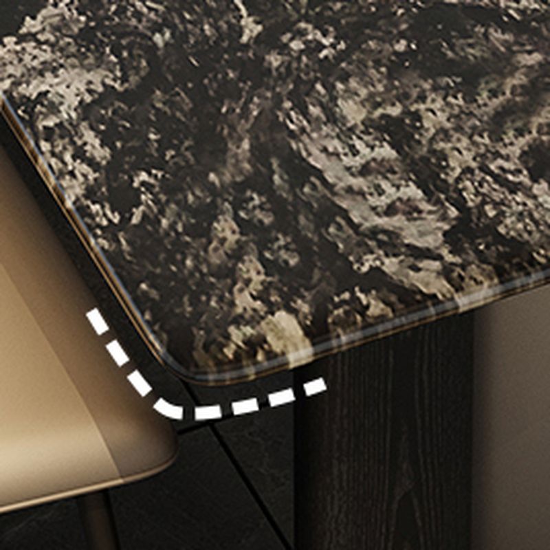 Trendy Marble Top Dining Table with Steel Double Pedestal Base, Fixed Table in Glossy Black, Scratch-immune, Seating for 6/4-person