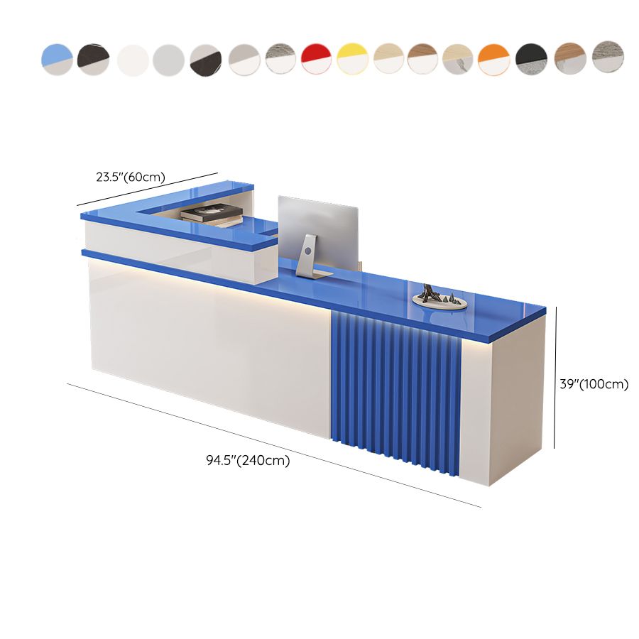 Moisture-proof L-Shape Reception Desk with Cabinet, Unfinished Back, 2 Drawers and Filing Cabinet, Desk Return & 1 Cabinet Included