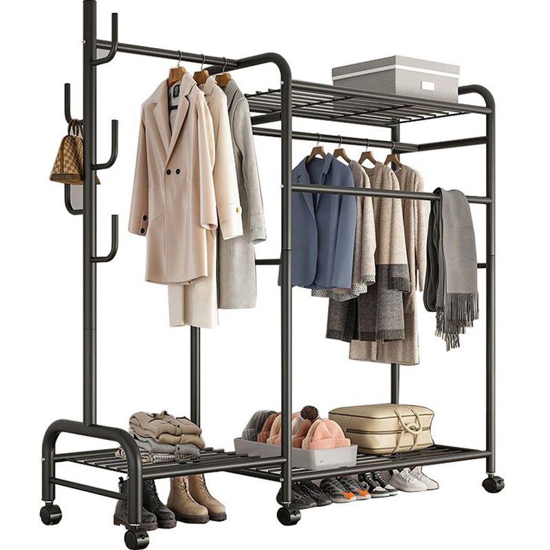 Modern Coat Tree with Stockroom Storage, 2 Shelves, and Alloy Frame