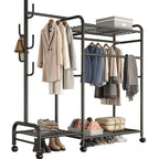 Modern Coat Tree with Stockroom Storage, 2 Shelves, and Alloy Frame