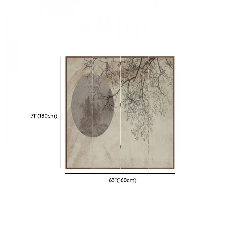 Light Gray Opaque Fold-up Screen Divider with 4 Panels, Double Sided Print, and Independent Design
