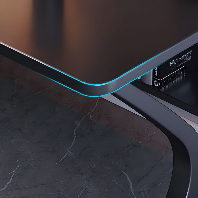 Chalk/Black Rectangular Steel Table with Scratch Resistant Surface, Shelves, and Toboggan Base, Includes Cable Management