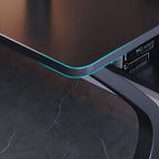 Chalk/Black Rectangular Steel Table with Scratch Resistant Surface, Shelves, and Toboggan Base, Includes Cable Management