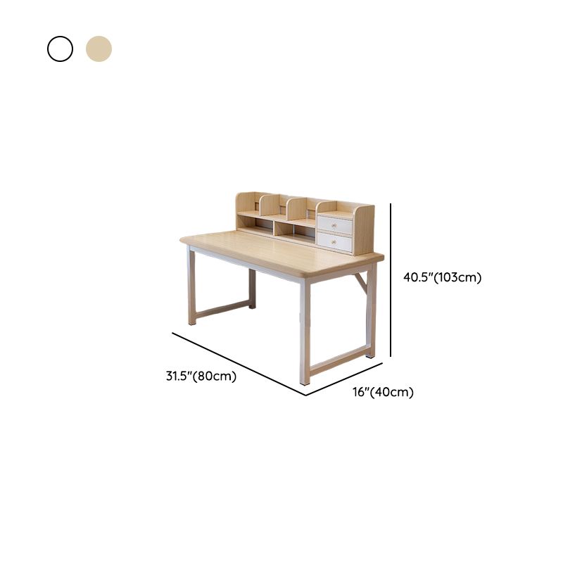 Modern Rectangular Laminate Writing Table with Chalk/Unfinished Color Drawers, Exterior Shelf, and Hutch