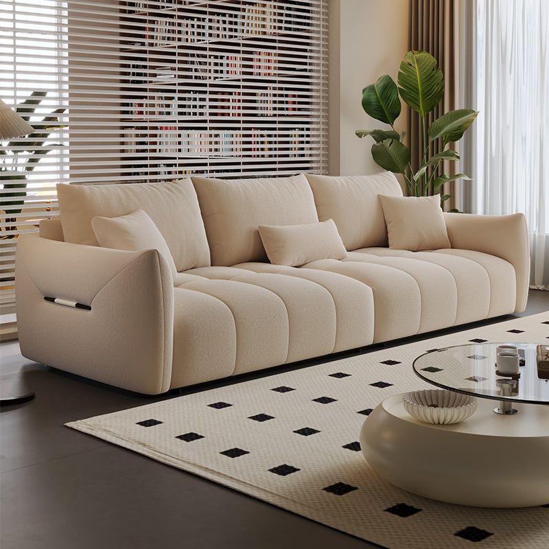 Modish Solid Color Scratch-durable Standard Sofa in Midnight Black/Mocha/Off-White, Seats 3 with 3 Pillows