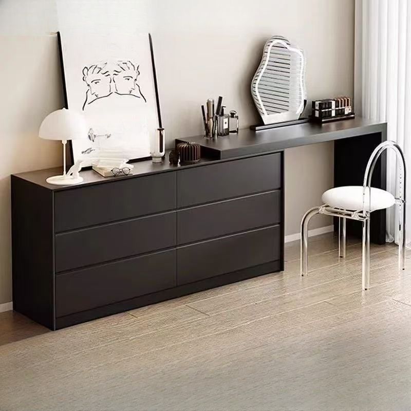 Modish Large Vanity Set with Laminate Table Top, White Chair, and 6 Drawers