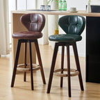 Casual Rawhide Bar Stools in Gray/Emerald Green/Caramel with Back, Turned Swivel, Rectangle Seat Style, and Leg Rest