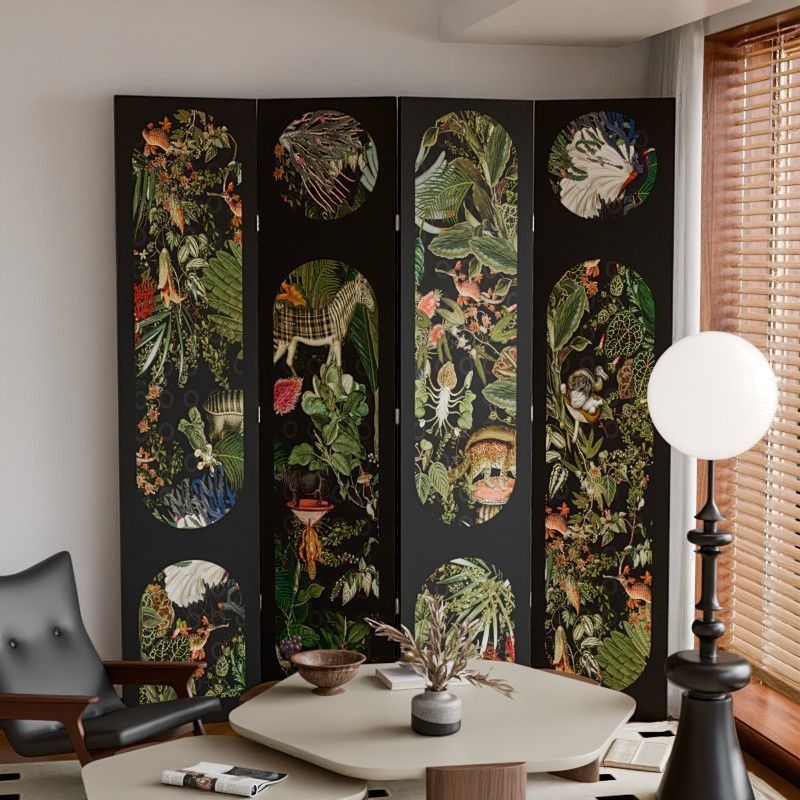 Minimalist Opaque Fold-up Screen Divider with Laminate Frame, 4 Panels, Double Sided Print, and Independent Design