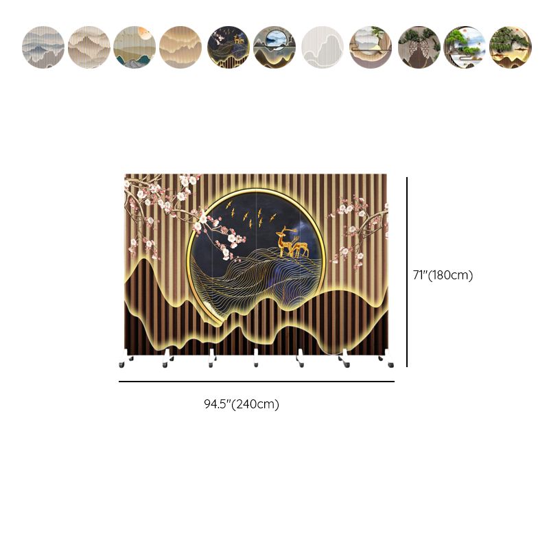 Indoor Opaque Collapsible Temporary Wall with Wheels, Natural Wood Frame, 6 Panels, and Double Sided Print