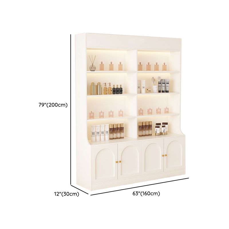 Fitted Detached Ground Display Stand in Wood with 5 Shelves, Locker and Open-air Storage in a Trendy Style