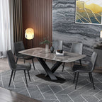 Stone Kitchen & Dining Table in Midnight Black with Gloss Finish and Cross Base for 4-person Seating, Anti-Fouling Sintered Stone Top