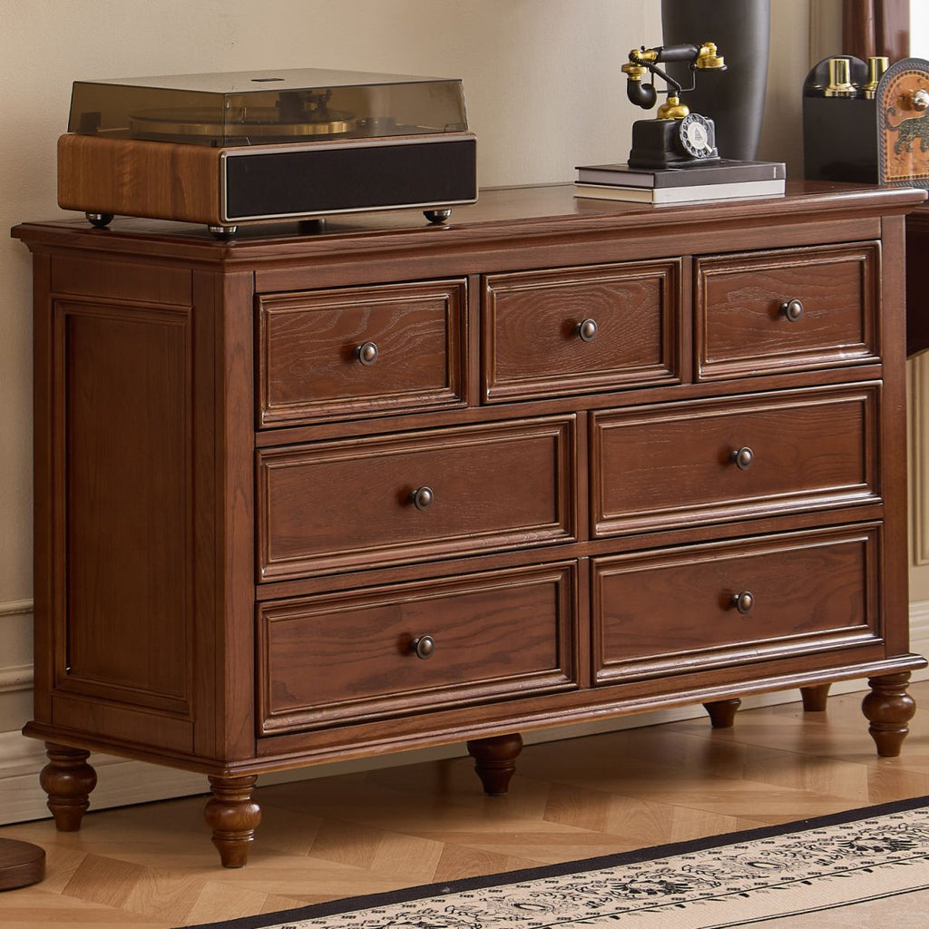 Cocoa Trendy Ash Wood Console Dresser/Semainier with 9/7/6 Drawers, Integrated Cable Management, Horizontal/Vertical