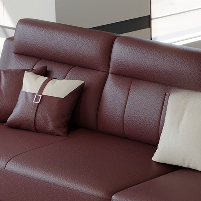 Modish Solid Color Stain Resistant Standard Sofa in Mocha Pu Leather with 2 Pillows, Seats 4/3/2-seater