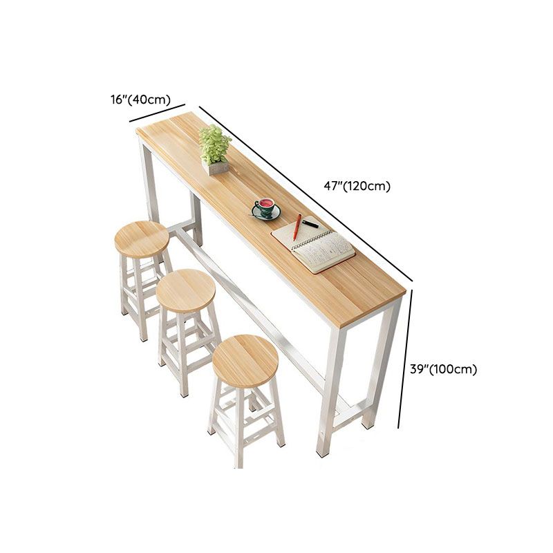 Simplistic Pub Table with Lumber Top and Trestle Base in Natural Finish, Rectangle Shape with Foot Pedestal
