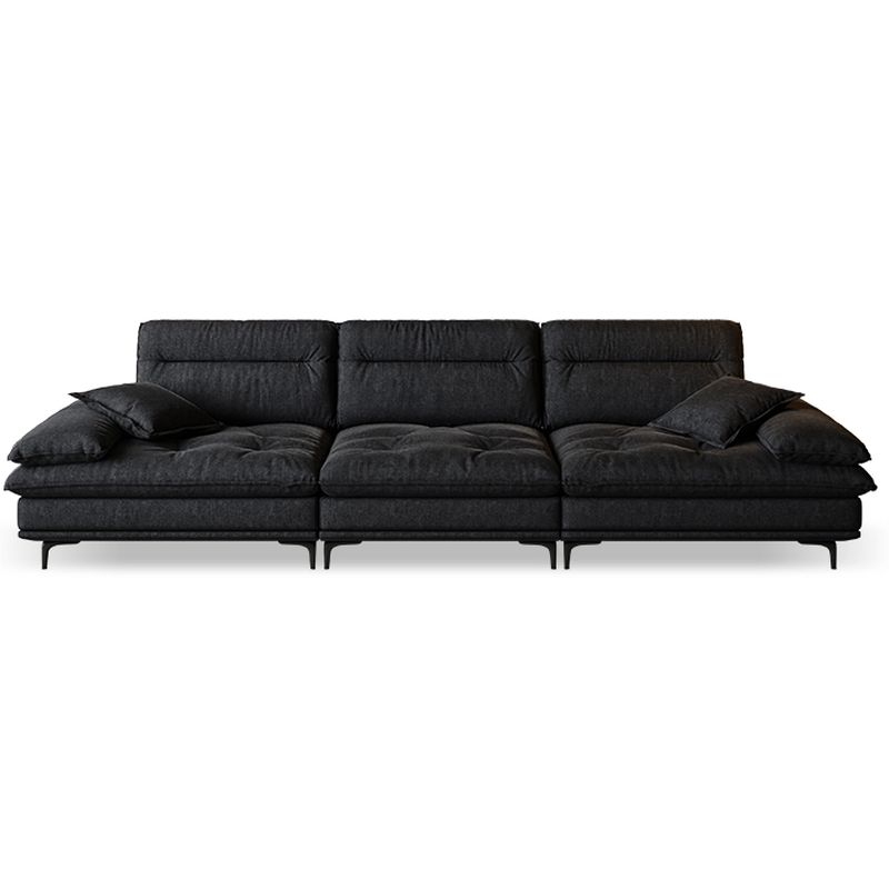 Modish Solid Color Black Standard Sofa, 4/5/6-Seater with Pillow Top Arm and 2 Pillows