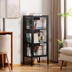 Vertical Bamboo Barrister Bookcase with 6-Shelf/5-Shelf/4 Shelves, Plexiglass Door and Closed Back
