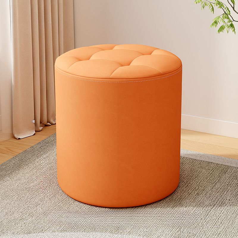 Casual Azure/Cream/Citrus Color Solid Color Vinyl Leather Rounded Decorative-stitched Standard Ottoman