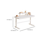 Bend-resistant Trestle Base Table with 1 Drawer, 1 Shelf, Manual Height Adjustment, Chalk Top, and Self-supporting Bookcase