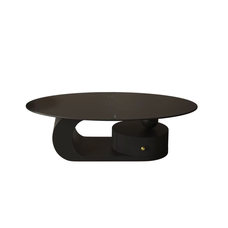 Eclectic Ink/Ivory Stone Oval Single/Nested Accent Table with Abstract Base and 1 Drawer