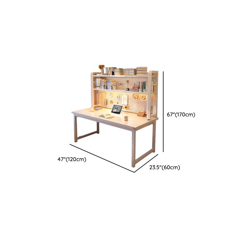 Modern Rectangular Laminate Writing Table with Chalk/Unfinished Color Drawers, Exterior Shelf, and Hutch
