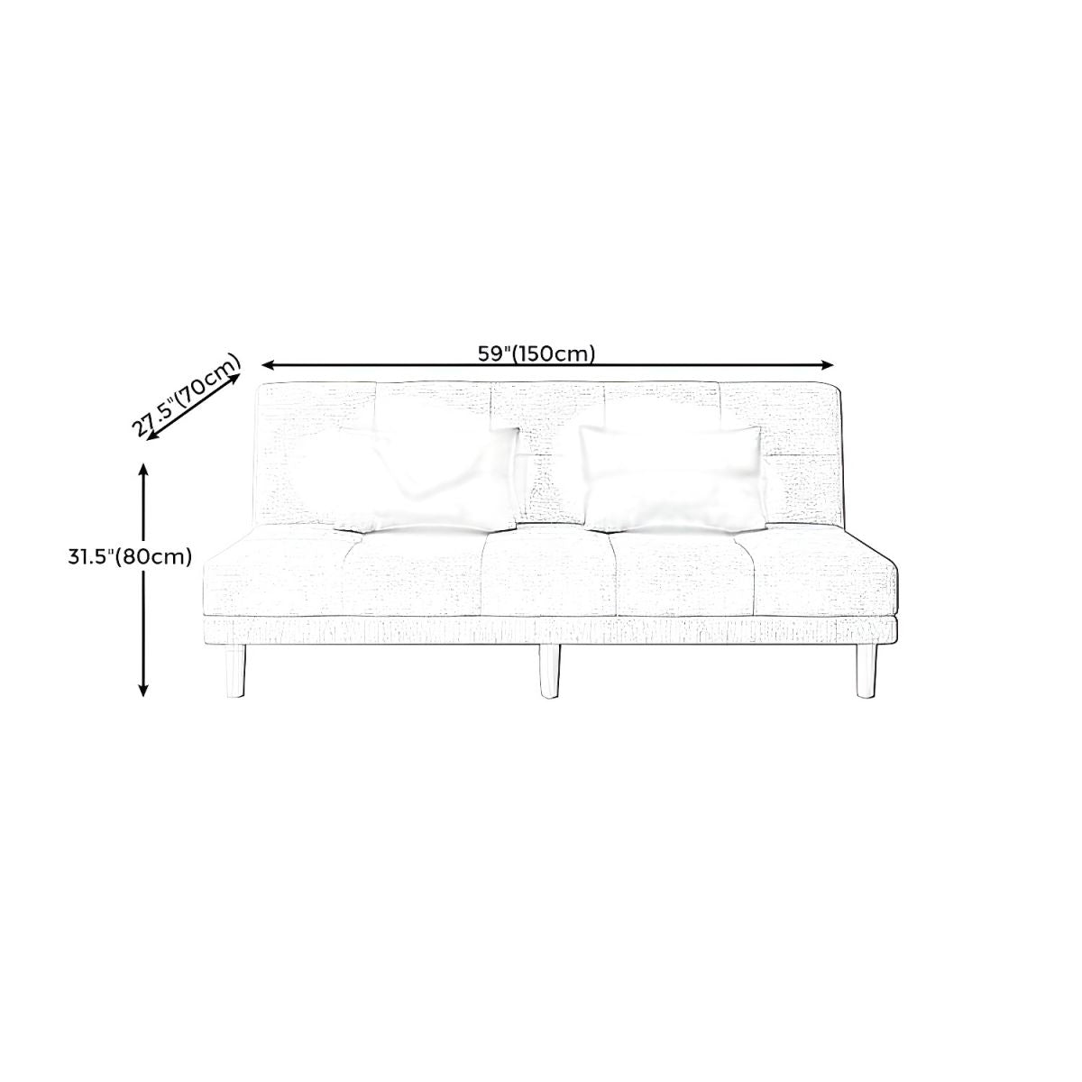 Modern Armless Settee 27.55" W Convertible Sleeper Sofa for Living Room