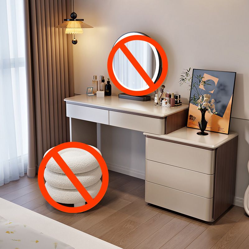 Modish Large Makeup Vanity with Natural Wood Table Top and 8/5 Drawers
