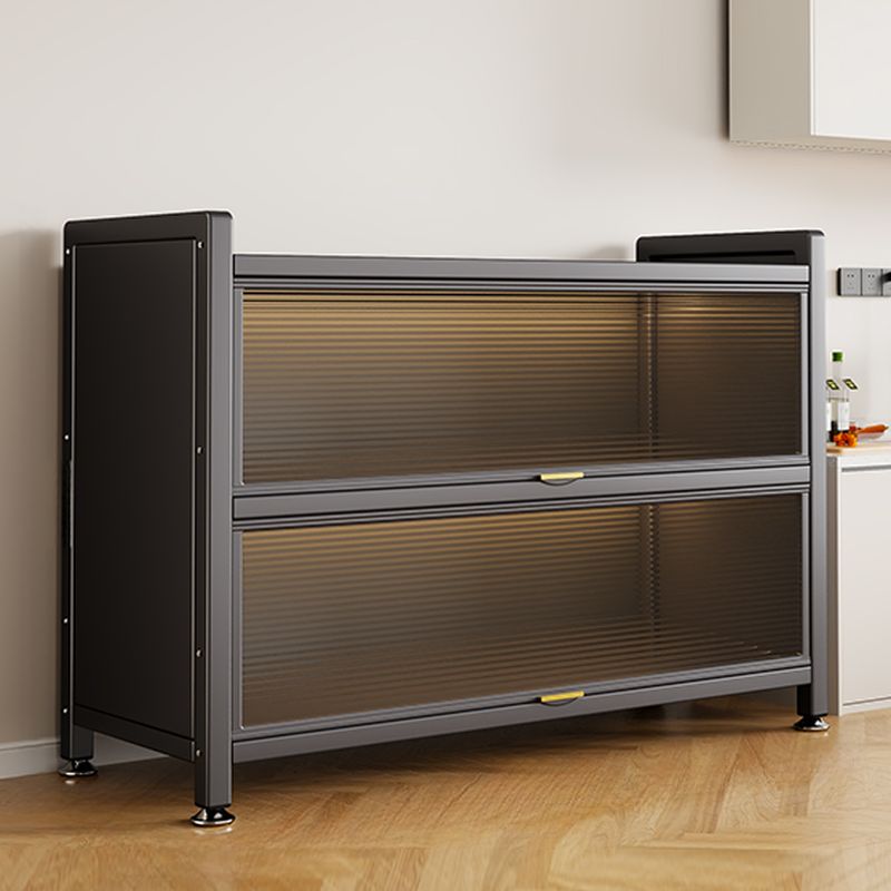 Self-supporting Microwave Shelf Cabinet with Hutch, 1 Shelf Larder, Steel Countertop, and 4 Doors/3 Doors/2 Doors