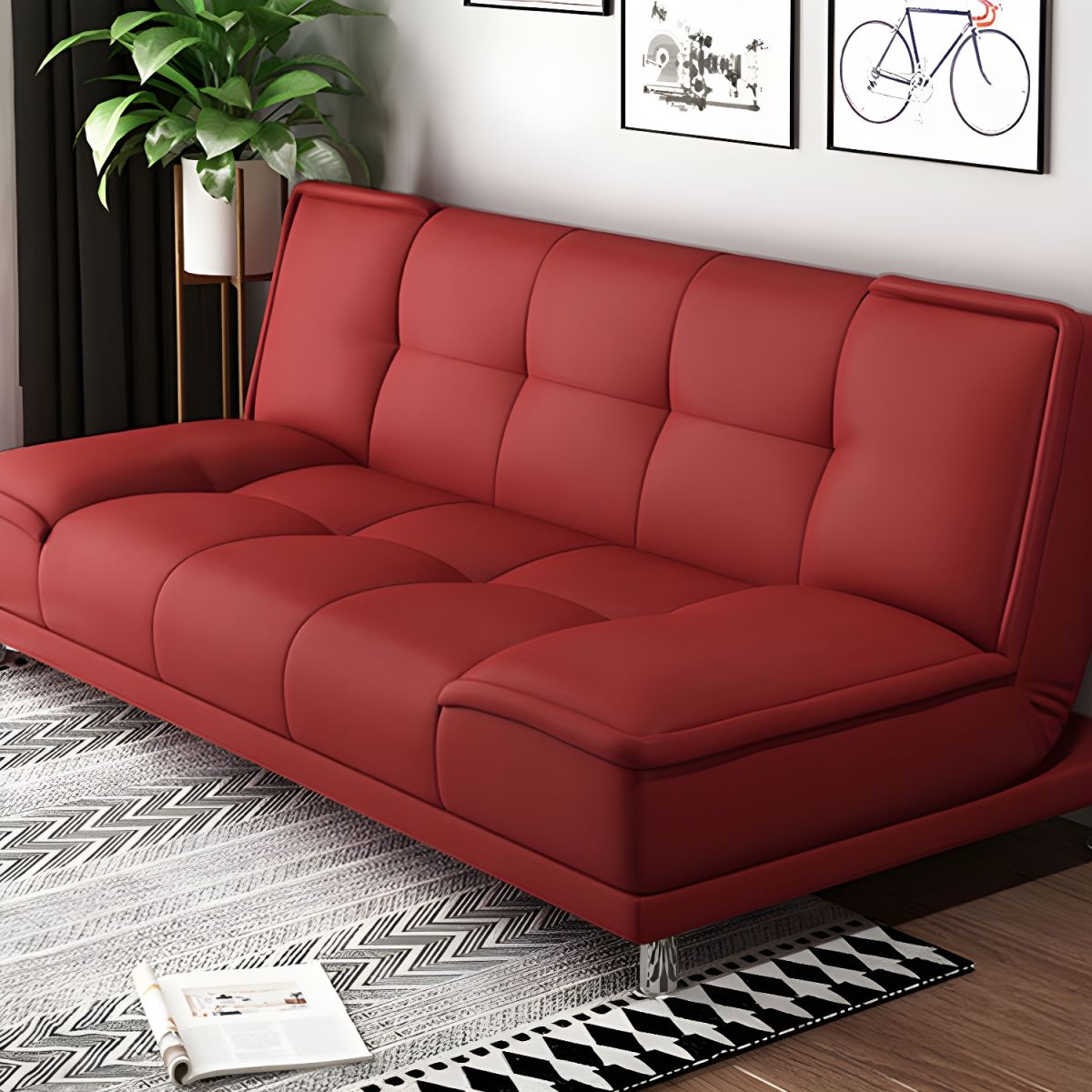 75"Modern Minimalist Armless Foldable Sleeper Leather Settee
