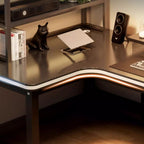 Minimalist L-Shape Gaming Computer Desk with H-Shape Base, Independent Structure, Wire Management, and Engineered Wood Top