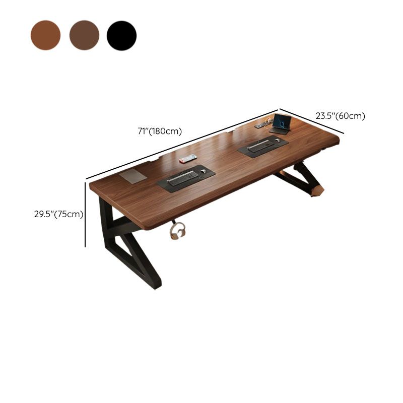 Minimalist Rectangular Gaming Computer Desk in Auburn, Distortion-resistant, Independent Structure with Headphone Hook, Solid Wood Top