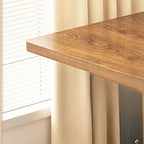 Modern Rectangular Height-Adjustable Laminate Desk in Midnight Black/Chalk/Light Brown with Cable Management and Hand-Operated Office Computer Desk