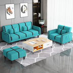 Trendy Solid Color Stain Resistant Standard Sofa/Loveseat in Dark Gray/Cerulean/Light Brown with Arm, Seats 3/2 People, and 2 Pillows
