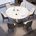 Chalk Gloss Finish Plinth Stone Kitchen & Dining Table for 6-seater/4-person Seat with Anti-Fouling Sintered Stone Tabletop