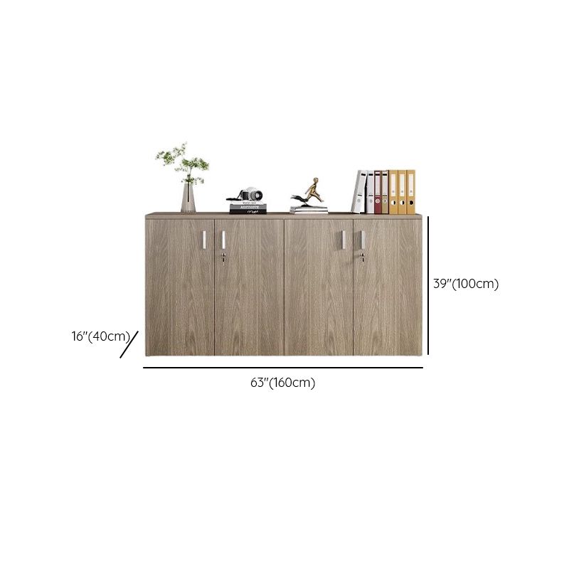 Caramel Trendy Manufactured Wood Supplies Cabinet with Shelves, Locker, Locking Door, and 2-Wide/5-Wide/4-Wide Compartments